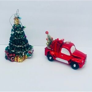 Christmas Holiday Ornaments Set Of 2 Red Truck Christmas Tree
